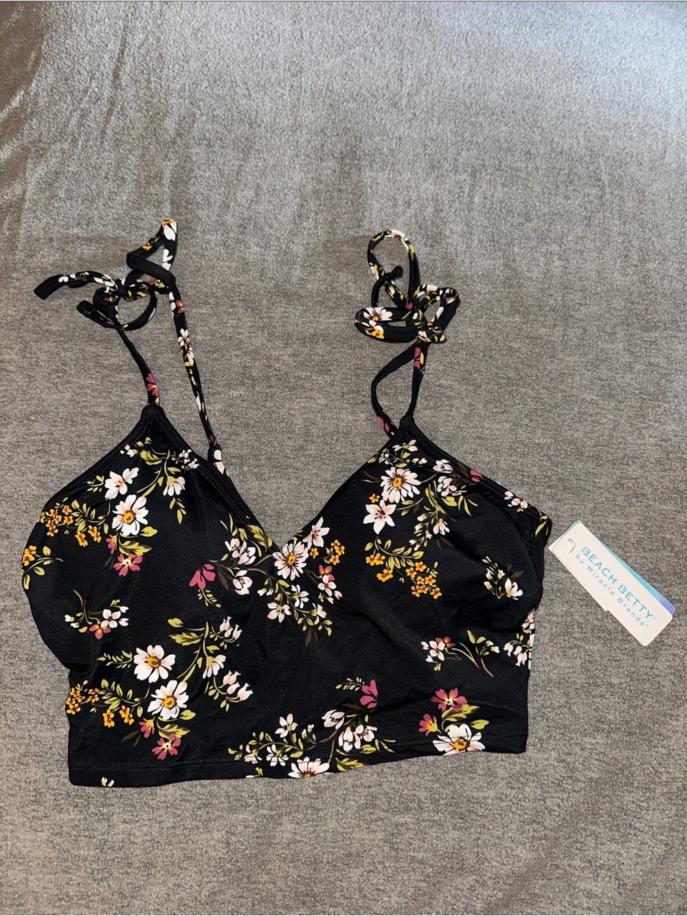 Beach Betty Black Floral Swim Top - Adjustable Straps